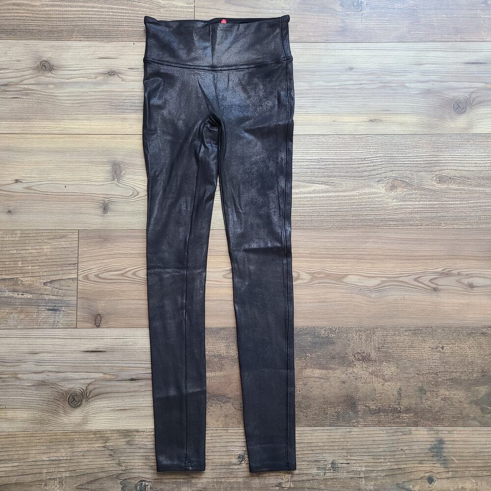 Spanx Black Faux Leather Womens Leggings Size XS Stretch Black Shapewear FLAW130